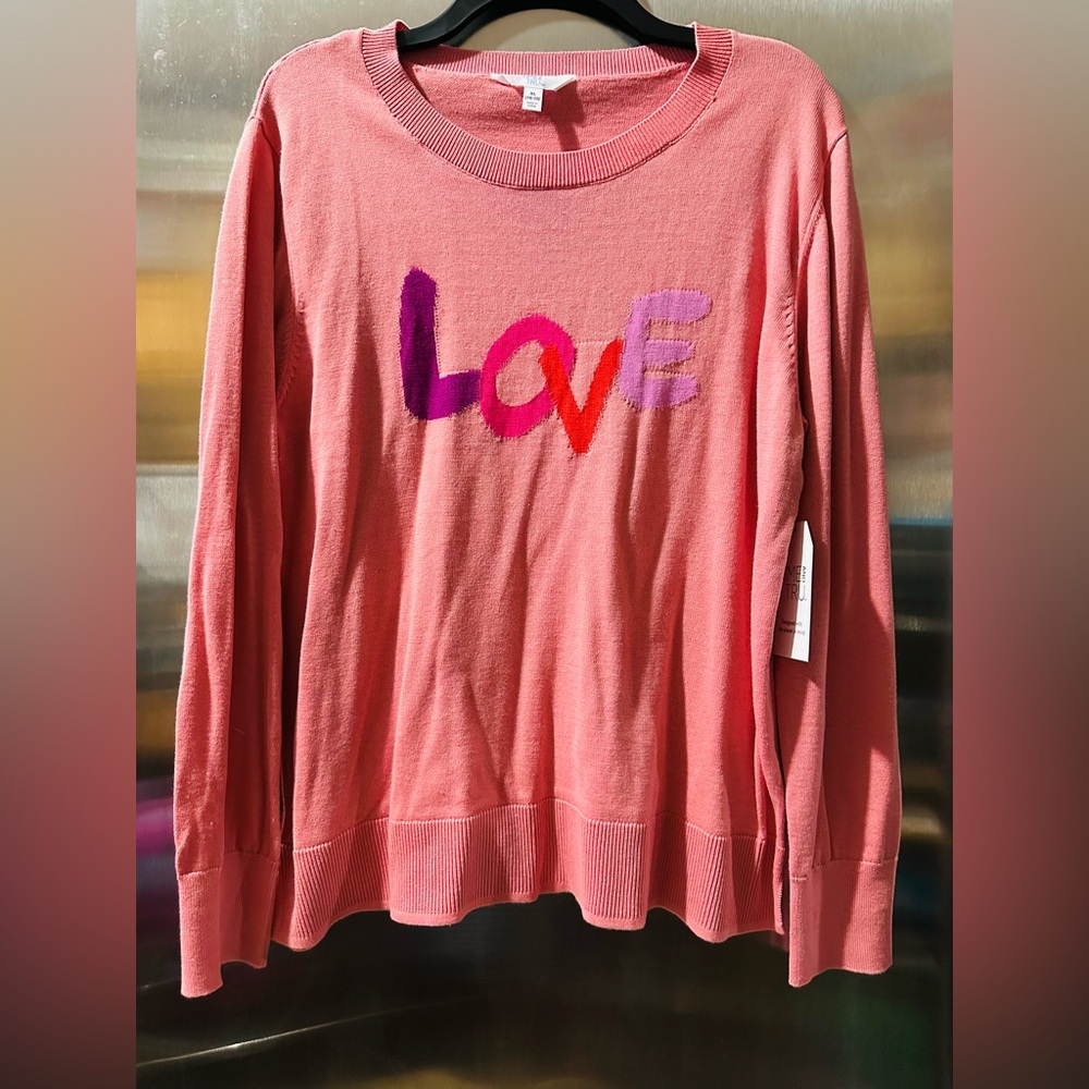 Time and Tru Pink Long Sleeve Tee with Love Design